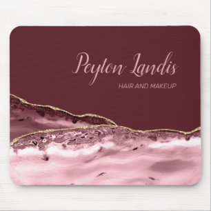 Tapis De Souris Élégant Burgundy Pink Marble Nom Entreprise