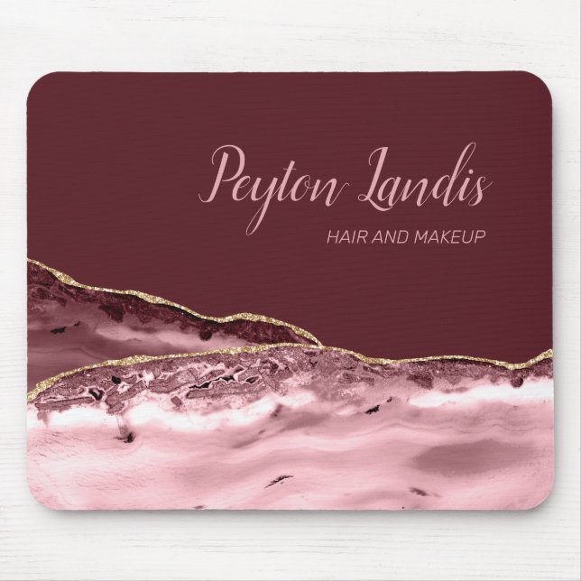 Tapis De Souris Élégant Burgundy Pink Marble Nom Entreprise (Devant)