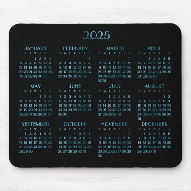 Tapis De Souris Élégant calendrier annuel Blue Deco 2025 (Devant)