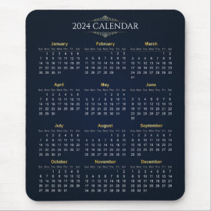 Tapis De Souris Élégant Calendrier Gold et Blue 2024   Mousepad
