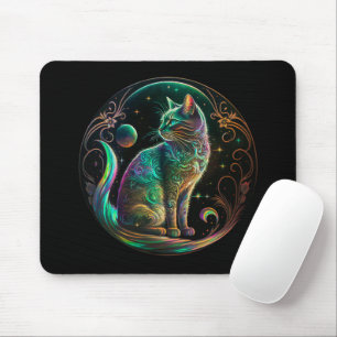 Tapis De Souris Élégant Chat Psychédélique Art Moderne  
