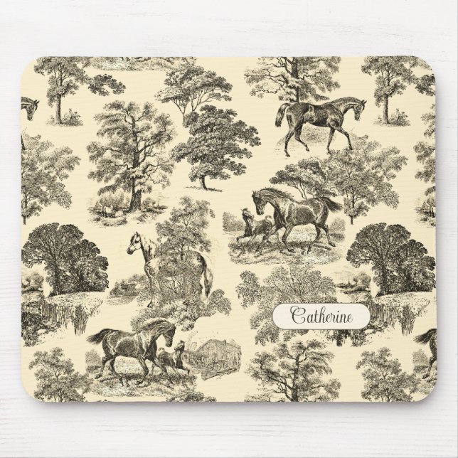 Tapis De Souris Élégant Cheval Rustique Arbres Beige Tan Toile (Devant)