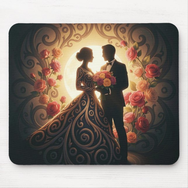 Tapis De Souris Elegant Couple Silhouette with Rose  (Devant)