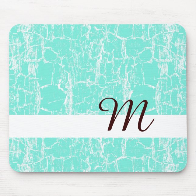 Tapis De Souris Élégant Cracket À La Menthe Aqua Avec Monogramme I (Devant)