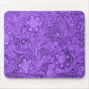 Tapis De Souris Elégant cuir violet look floral Embossé Design