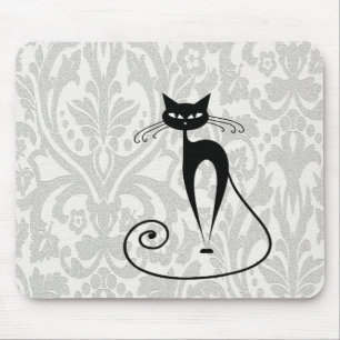 Tapis De Souris Élégant damas de chat noir