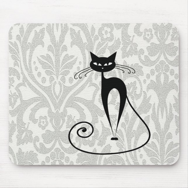 Tapis De Souris Élégant damas de chat noir (Devant)