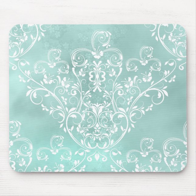 Tapis De Souris Elégant Damask Mousepad Turquoise (Devant)