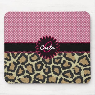 Tapis De Souris Élégant Empreinte de léopard et monogramme Polka D