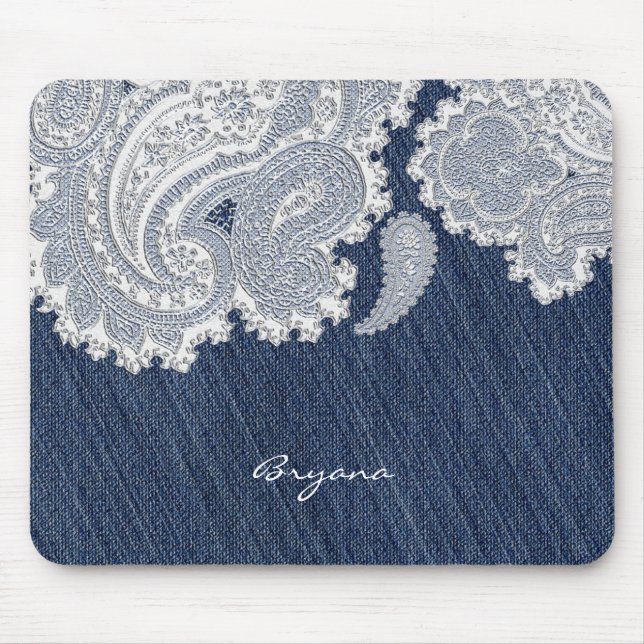 Tapis de souris élégant en jean denim et dentelle  (Devant)