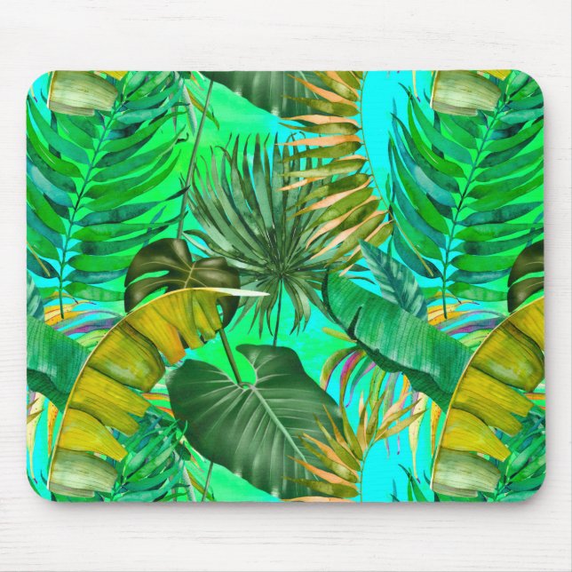 Tapis De Souris Élégant feuille vert tropical jaune motif (Devant)