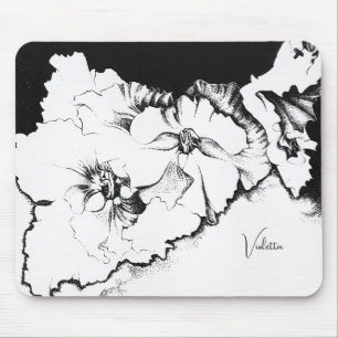 Tapis De Souris Élégant floral en noir et blanc, art original en p