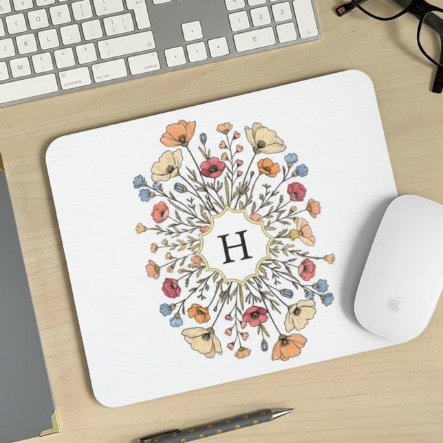 Tapis De Souris Elegant Floral Monogram Mouse Pad (Créateur téléchargé)