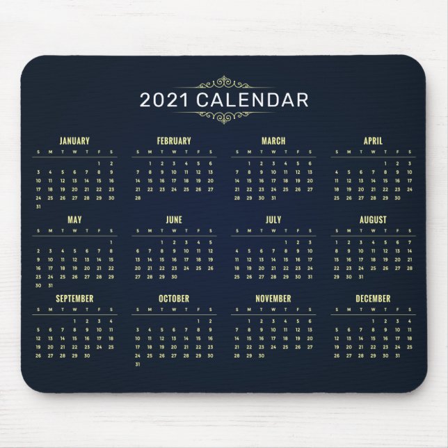 Tapis De Souris Elegant Gold and Blue 2021 Calendar | (Devant)