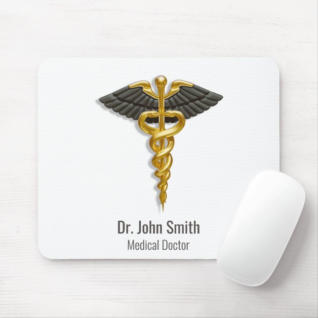 Tapis De Souris Elégant Gold Caduceus Black Wings Classy Médicale (Avec souris)