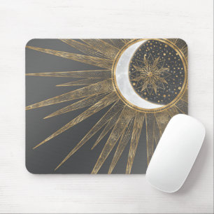 Tapis De Souris Elegant Gold Doodles Sun Moon Mandala Design