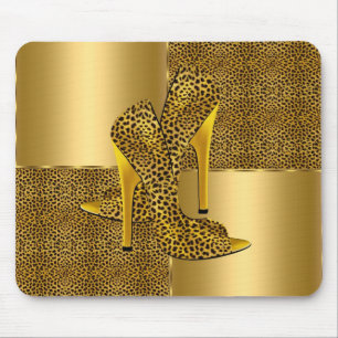 Tapis De Souris Elegant Gold Leopard High Heel Shoes Animal