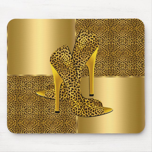 Tapis De Souris Elegant Gold Leopard High Heel Shoes Animal (Devant)