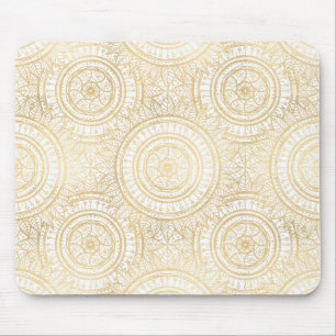 Tapis De Souris Elegant Gold Mandala Sunflower White Pattern