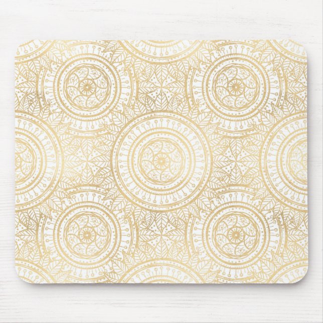 Tapis De Souris Elegant Gold Mandala Sunflower White Pattern (Devant)