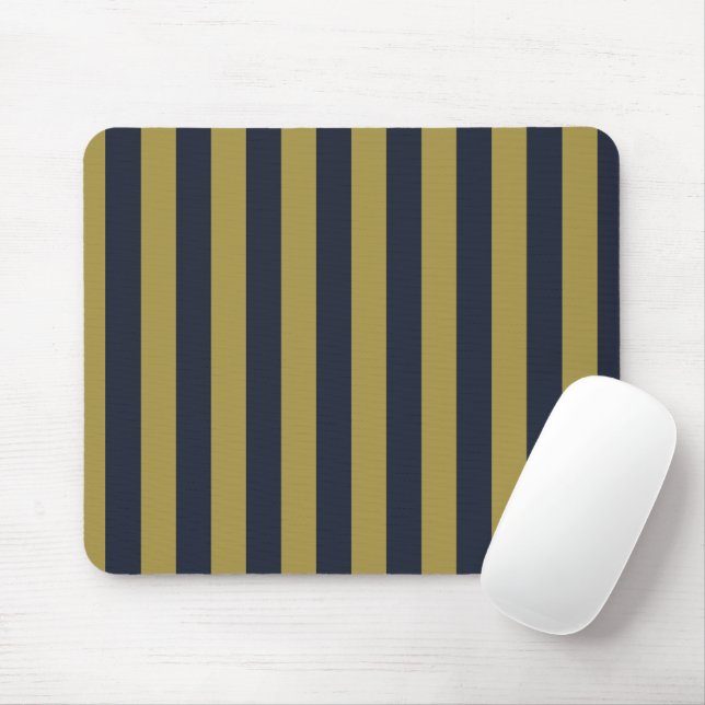 Tapis De Souris Elégant Gold & Navy Blue Vertical Stripes (Avec souris)