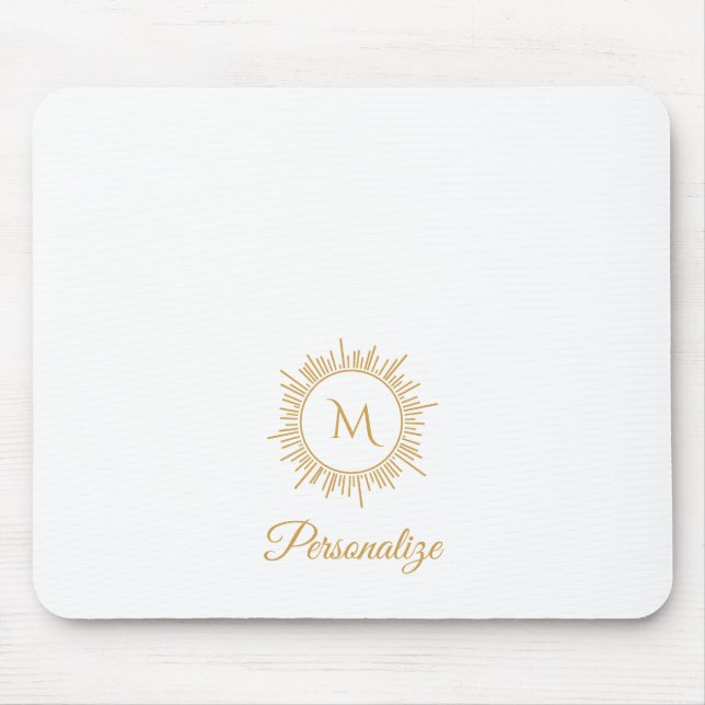 Tapis De Souris Elégant Gold Sunburst Simple Monogramme et nom (Devant)