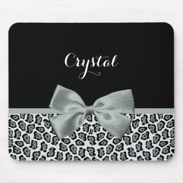 Tapis De Souris Elegant Gray Jaguar Print Pretty Name Silver Bow (Devant)