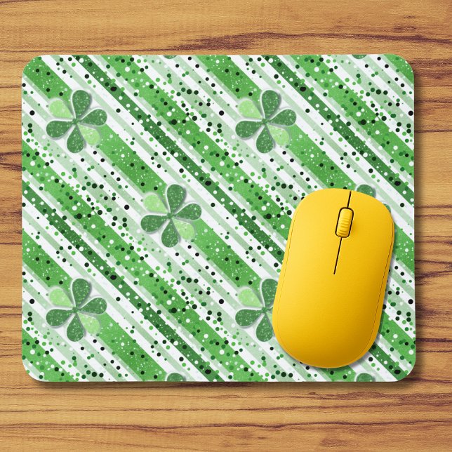 Tapis De Souris Elegant Green White Stripes Shamrock Glitter (Créateur téléchargé)