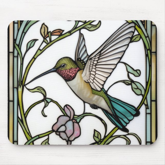 Tapis De Souris Elegant hummingbird artwork botanical boho chic (Devant)