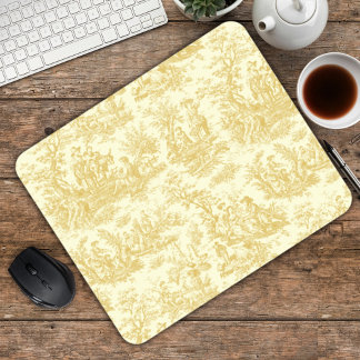 Tapis De Souris Élégant Jaune Vintage Toile de Jouy Française
