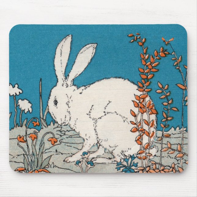 Tapis De Souris Elégant lapin blanc Vintage (Devant)