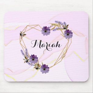 Tapis De Souris Élégant Lavande et Lilac coeur floral