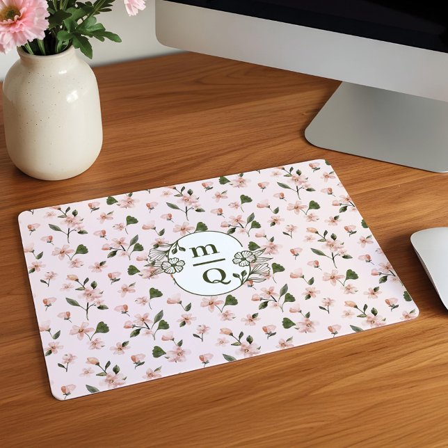 Tapis De Souris Élégant logo de monogramme botanique Aquarelle flo (Elegant Botanical Monogram Logo Floral Watercolor Mouse Pad)