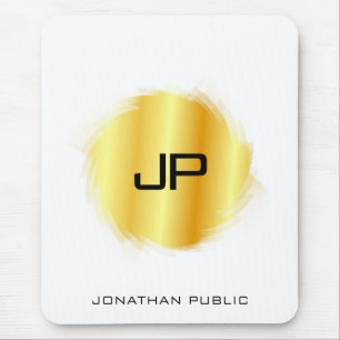 Tapis De Souris Elégant look métallique Faux Or Monogramme moderne