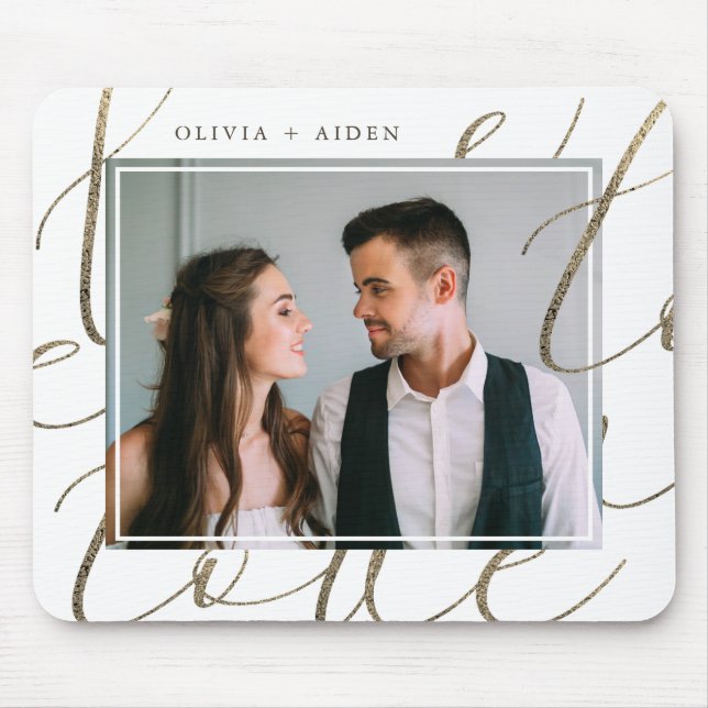 Tapis De Souris Elegant Love Script Photo et nom (Devant)