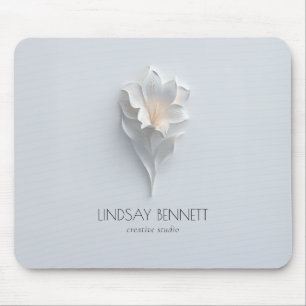 Tapis De Souris Élégant Minimaliste Floral Blanc Bleu