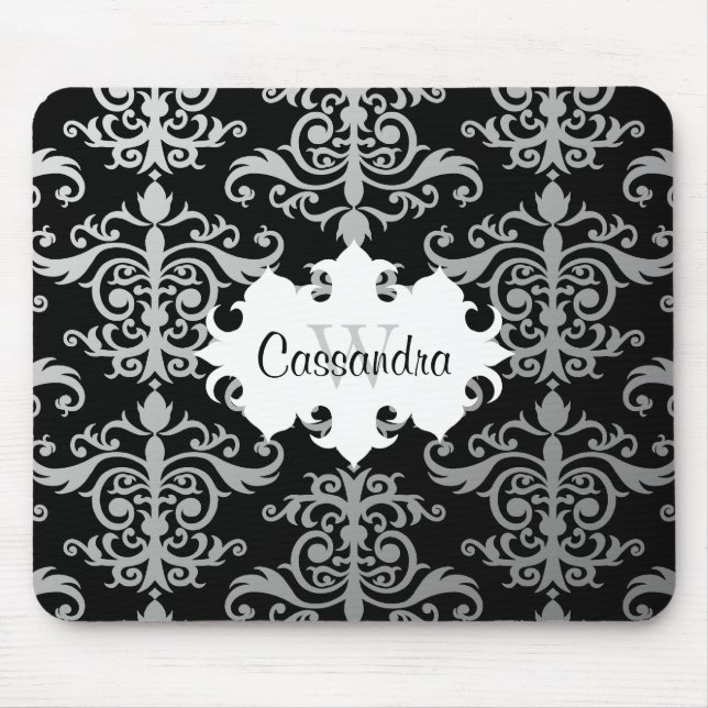 Tapis De Souris Élégant modèle damassé monogramme (Devant)