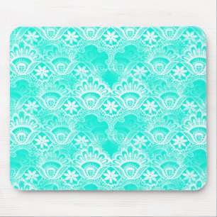 Tapis De Souris Elégant modèle Turquoise Turquoise Lace Damask Lac