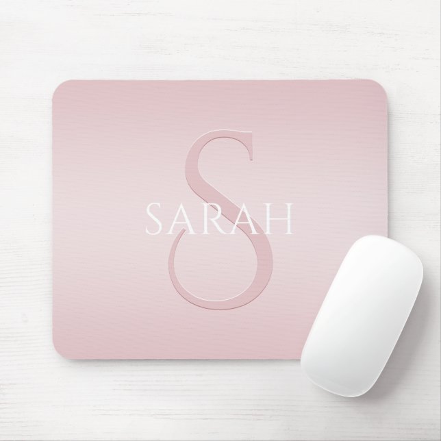 Tapis De Souris Elégant moderne Blush Pink Ombre Nom et monogramme (Avec souris)