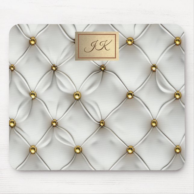 Tapis De Souris Élégant Moderne Cuir Blanc Tufté Or (Devant)
