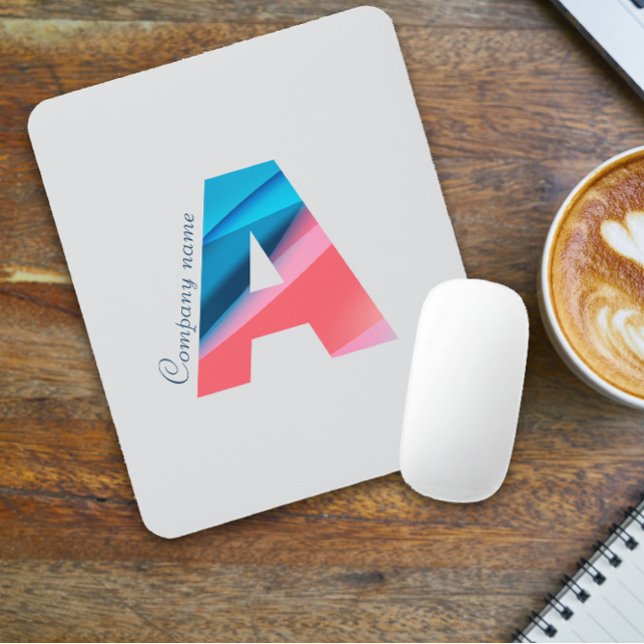 Tapis De Souris Élégant monogramme bleu corail avec lettre A (Créateur téléchargé)