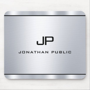 Tapis De Souris Élégant Monogramme d'Argent Métallique Moderne