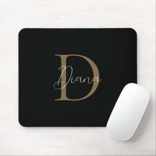 Tapis De Souris Élégant Monogramme de sommier noir Mossy Gold Scri