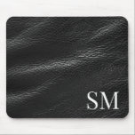 Tapis De Souris Élégant Monogramme en cuir noir minimal<br><div class="desc">Élégant Personnalisé Minimal Monogramme En Cuir Initiales Pad Souris. Caractéristiques arrière - plan d'image en faux cuir.</div>