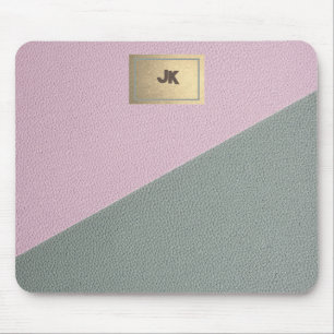 Tapis De Souris Élégant Monogramme en cuir rose vert