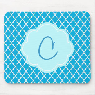 Tapis De Souris Élégant monogramme en quatrefeuilles bleu sarcelle