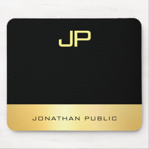 Tapis De Souris Élégant Monogramme Faux Gold Black Modern Modèl