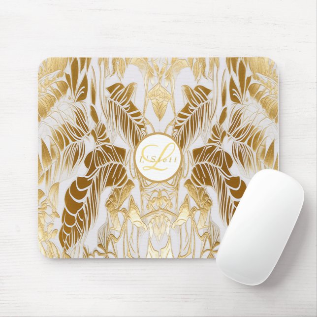 Tapis De Souris Élégant Monogramme Gilded Aura Mousepad (Avec souris)
