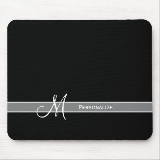 Tapis De Souris Élégant Monogramme noir et blanc avec nom