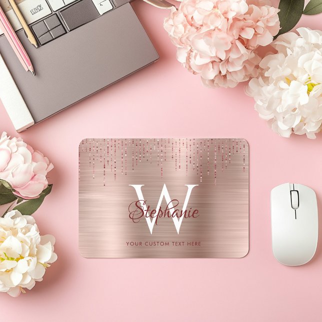 Tapis De Souris Élégant Monogramme Or Rose (Elegant Rose Gold Monogram Sparkle Mouse Pad)